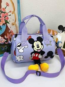 迪士尼冰雪奇缘艾莎卡通印花时尚背包，可爱帆布单肩手提包，旅行通勤包，手机口红零钱包 - 彩色 - 查看 4