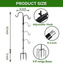 2 Pcs Adjustable Double Shepherds Hook For Outdoor 47 Inch Bird Feeder Pole With 5 Prongs Base, Heavy Duty Garden Hook For Solar Lights Lanterns Bird Cages Weddings Plant Baskets Hummingbird Feeder - 47in-2Pcs - 查看 2