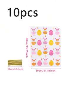 10pcs Easter Bunny & Egg Pattern Gift Bags, Made Of Transparent Material, Printed With Bunny And Egg Patterns, And Comes With Ribbons. These Flat Bags With Bunny And Egg Patterns Are Suitable For Easter, Birthday Parties, And Spring-Themed Parties. - Multicolor - View 11