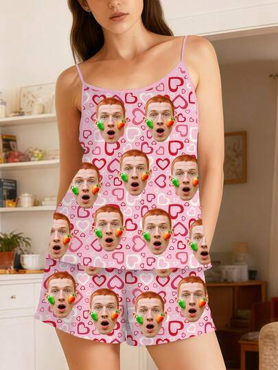 Conjunto de pijama personalizable para el Día de San Valentín para mujer, conjunto de camisola personalizado con impresión de foto, conjunto de ropa de dormir personalizado, conjunto de pijama a juego para hermanas/mejores amigas, ropa de dormir para mujer, regalo de pareja, regalo de ropa de dormir personalizada, regalo único, regalo de aniversario, pijama de pareja, conjunto de pijama personalizado, ropa de dormir del Día de San Valentín, regalo navideño, regalo personalizado de moda y lindo para ella