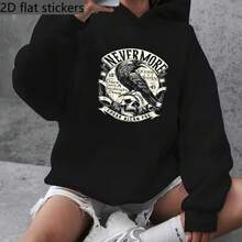 2D哥特风格热转印贴纸，以埃德加·爱伦·坡和乌鸦骷髅为图案，适用于连帽衫、抱枕、T恤、围裙、牛仔裤、运动衫、鞋子和帽子，男女通用。 - L - 查看 8