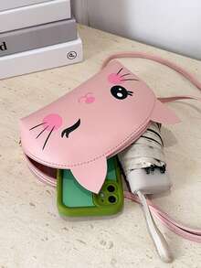 1pc Girl's PU Leather Zipper Closure Cute Cartoon Cat Youth Small Crossbody Bag, Suitable For Daily Use - Cat - View 6