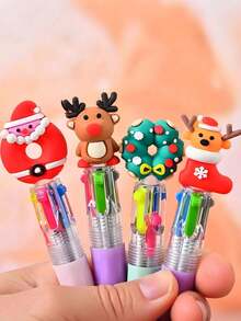 Christmas Multicolor Ballpoint Pens, Christmas Ballpoint Pens, Creative Cute Christmas Neutral Pens, Vibrant Assorted Colors With Santa, Reindeer & Snowman Toppers, Retractable 4-Color Ink, Durable ABS Body, Ideal For Holiday Journaling & Gift Giving, Holiday Party SchoolSupplies StudentsRewards Christmas Gifts Christmas Stationery Gift Water Pen Christmas(Random Pattern) - 1pcs - View 6