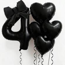 6 pièces Ensemble de ballons noirs en forme de numéros et de cœurs, comprenant des ballons de 0 à 9 avec décoration de nœud et ballons en forme de cœur assortis - Convient pour la décoration de fête d'anniversaire, mariage, anniversaire, Saint-Valentin - Fournitures de fête noires convenant pour un baptême, une fête d'anniversaire 1er/2e/3e/4e/5e/6e, ballons numérotés - Noir - Voir 15
