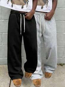 男士纯色简约针织裤，适合运动休闲穿着，时尚百搭，舒适透气，是送给男友/老公的绝佳礼物，黑色春季款 - 黑色 - 查看 5