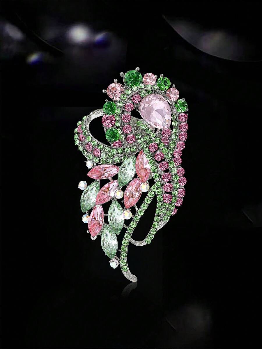 奢华水晶胸针，男女皆宜的优雅玻璃花朵翻领别针，婚礼/派对礼服配饰，聚会徽章礼物