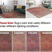 1PC Traditional Persian Design Pattern Christmas Rug 5x7 Washable Area Rugs For Living Room Bedroom, Velvet Material Low-Pile Carpet Suitable For Indoor Outdoor High Traffic Areas,  Vintage Farmhouse Style , Home Decor Gift, Holiday Print Mat - 1PC - 查看 6