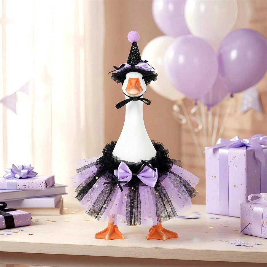 Desk Goose Accessories 7 Inches, Cute Mini Goose Outfits Including Tulle Dress And Hat Set Of 2 - Purple - View 1