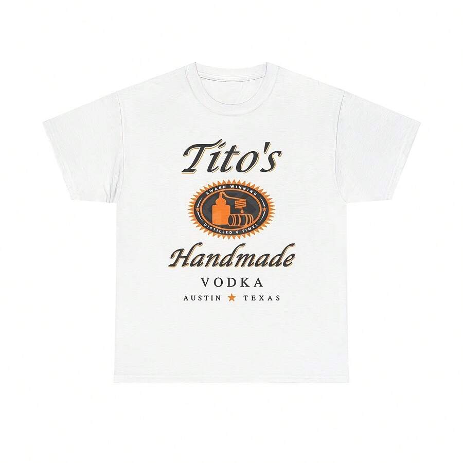 O's Vodka Graphic T Shirt Vintage Austin Texas Uni Heavy Cotton Suitable For Year-Round Wear, 220g Pure Cotton Single-Sided Printed Crew Neck Short-Sleeve T-Shirt, Women's Fun Printed Top - 顏色1 - 查看 1