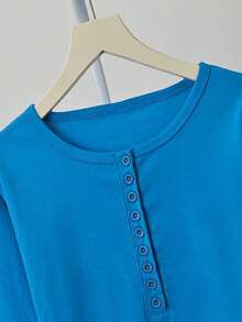 Sexy V-Neck Long Sleeve Fitted Crop Top Tee - Blue - View 8