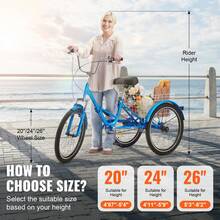 Folding Adult Tricycle, 26-Inch 7-Speed Adult Folding Trikes, Carbon Steel 3 Wheel Cruiser Bike With Basket & Adjustable Seat, Shopping Picnic Foldable Tricycles For Women, Men, Seniors (Pink) - 藍色 - 查看 2