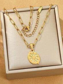 1pc Stainless Steel Fashionable Cute Golden Lemon Shaped Pendant Necklace, Suitable For Women's Daily Wear Or Gift - Yellow Gold - View 1