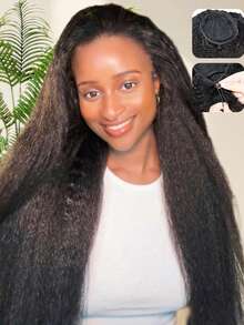 卷曲直发半假发 3合1翻转抽绳卷发假发 女士Yaki直发真人发 无需胶水佩戴 无缝翻转发箍马尾假发 新手友好型发箍假发 - SNatural - 查看 2