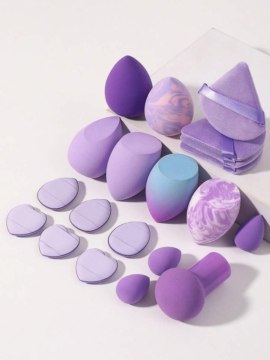 20件套化妆工具套装，包含：6个化妆海绵+3个迷你化妆海绵+4个三角粉扑+6个迷你气垫粉扑+1个粉扑，一应俱全，新手友好 | 方便携带，送礼佳品 | 新手/女性的完美之选 - 彩色 - 查看 1