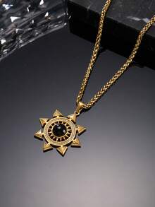 1件时尚复古不锈钢男士吊坠项链，饰有虎眼石、十字架、指南针和黑曜石元素，适合男士日常穿搭、节日庆典和外出场合。 - 金色 - 查看 11