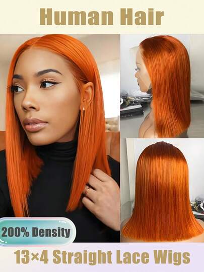 [Straight Short Bob Orang Wigs] Short Bob Orang Straight Bob Wigs - Short Straight Wigs For Women Elegant #350 Short Bob Wig For Women 13x4 Frontal Lace Wig Transparent Lace Front Wigs Human Hair Pre Plucked With Baby Hair Human Hair For Women Short Straight Black Wig Human Hair 200% Density Human Hair Bob Wigs With Baby Hair Middle Part Lace Wigs Natural HairLine #350 Color Wigs For Women