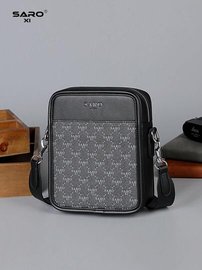 saroxi 男士单肩包，带侧袋，斜挎信使包，休闲多功能单肩包，简约风格黑色，送给男士、男友的礼物