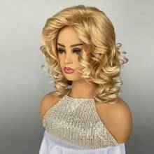 Women's Golden Shoulder-Length Medium-Long Curly Wig - High-Quality Synthetic Wig, 70s & 80s Retro Celebrity Style | Ideal For Daily Wear, Parties, Holidays And Cosplay - Gold - View 3