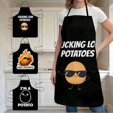 1件趣味卡通火焰土豆图案围裙，创意食物印花厨房围裙，烹饪腰围裙，家用烘焙防水围裙，趣味设计家务围裙，男女通用防油厨房围裙 - B - 查看 1
