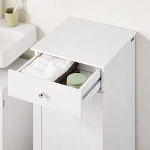 SoBuy Laundry Cupboard With Fold-Out Laundry Bag, Laundry Chest, Laundry Hamper With Drawers, Laundry Basket, Bathroom Cabinet, Bathroom Furniture, Approx. 40x91x38cm (WxHxD), BZR21 - White - View 8