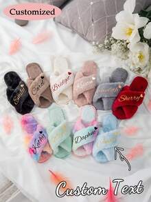 Personalisierte Braut Hausschuhe, flauschige Brautjungfern Hausschuhe, personalisierte Braut Hausschuhe, Weihnachtsparty Geschenke, flauschige Hausschuhe, Geburtstagsgeschenke, Muttertagsgeschenke, Abschlussfeier, Party Oberteil - Verschiedenfarbig - Übersicht 2