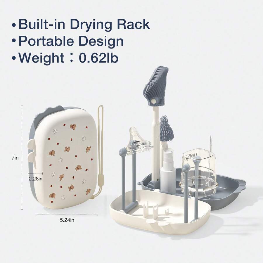 六合一硅胶奶瓶刷套装，包含奶嘴刷、吸管清洁工具和奶瓶口刷。 - 淺灰色 - 查看 1