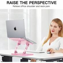 soporte para laptop - Soporte ajustable de acrílico rosa para portátil altura ajustable plegable ergonómico compatible con portátiles de 10 a 17.3 pulgadas-002 - Rosado - Ver 2