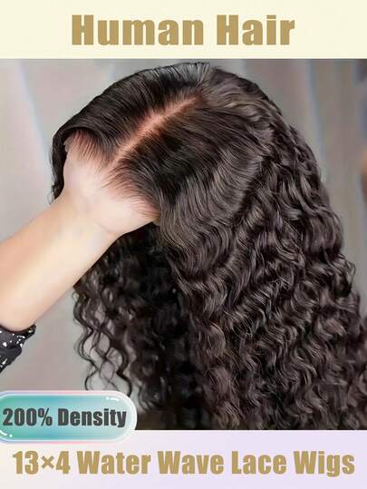 8-16inch Black 13x4 Front Lace African Curly Wig, Made Of Human Hair For Women Easy To Maintain, Suitable For Role-Playing, Daily Life, Weekends, Parties, Dates, Shopping, And Giving Ideal Gifts To Women 200% Density Basic 13*4 Transparent Lace Wigs Wet Water Wave With Bady Hair For Women Beginner Friendly , Volume Natural Look, Versatile For Daily Wear And Special Occasions Pre Plucked Pre Cut Glamorous Wave Style, Ideal For Festivals For Women