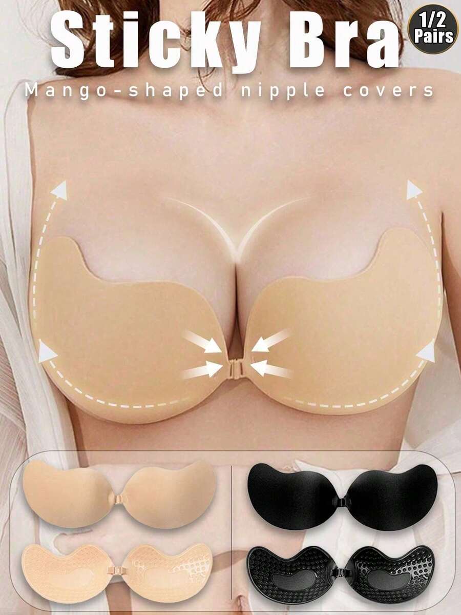 2/1 Pair Invisible Strapless Silicone Breast Petals: Sexy Silicone Nipple Covers, Suitable For Camisole Dresses, Wedding Gowns, Bikinis. Enhances Small Bust, Reveals Fuller Bust Shape. Invisible Mango Cup Bra Pasties - Multicolor - View 1