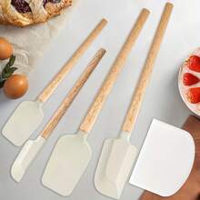 4pcs Silicone Spatula Set With Plastic Scraper, Including: Spatula & Scraper Combo, Long Handle Silicone Spatula, Wooden Handle Spatula Set, Heat Resistant Non-Stick Scraper Baking Mixing Kitchen Tools - Multicolor - View 5