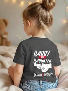 Young Girl Casual Graphic Print Crew Neck Short Sleeve T-Shirt, Summer Top - Dark Grey - View 3