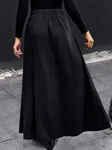 EARO 女士高腰优雅 A 字裙，时尚套装风格，显瘦百搭，优雅长裙，适合办公室、居家、日常穿着、晚宴约会等场合，秋冬春季黑色款 - 黑色 - 查看 2