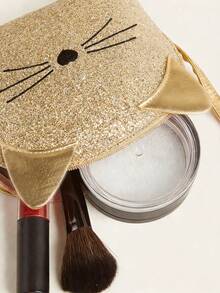 1pc Girls Cute Kitten Pattern Glitter Mini Half-Circle Crossbody Bag, Suitable For Daily Use As Gift - Gold - View 5