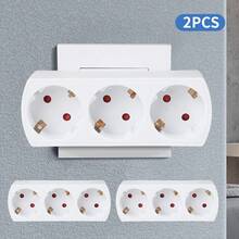 CILIA 1pc 3-Way EU Wall Outlet Splitter, 3-Socket Adapter (Schuko Type F), 16A 3680W Max, Wireless Power Strip Extension For Kitchen & Office, White - EU F Type Plug(220-240V) - View 2