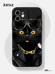 JURSUE 可爱卡哇伊时尚美学卡通趣味防震保护软手机壳，兼容 17 16 15 14 13 12 11 Pro Max SE 2020 X XR XS Ip 8 7 Plus HFF3350 - 黑色 - 查看 2