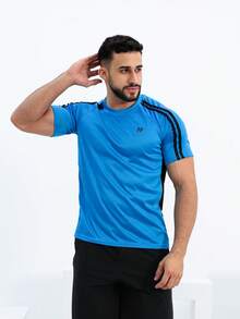 Men's Dry Fit Slim Fitness T-Shirt For Gym, Training, And Running - 藍色 - 查看 3