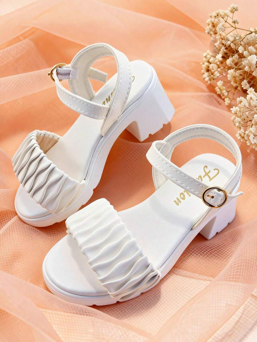 1 đôi sandal cao gót thời trang cho trẻ em, sandal cao gót thanh lịch cho bé gái, thiết kế khóa điều chỉnh, phù hợp cho đi chơi hàng ngày, dự tiệc cưới, du lịch hè và nghỉ lễ. - trắng - Xem 1