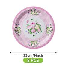 Pink Lace Flower Disposable Plate, Napkin, Cup Set, Plates, Napkins And Cups Party Supplies, Serves 8 Guests, Disposable Paper Plates Party Tableware Suitable For Birthday, Wedding, Theme Party, Family Picnic - Multicolor - View 8