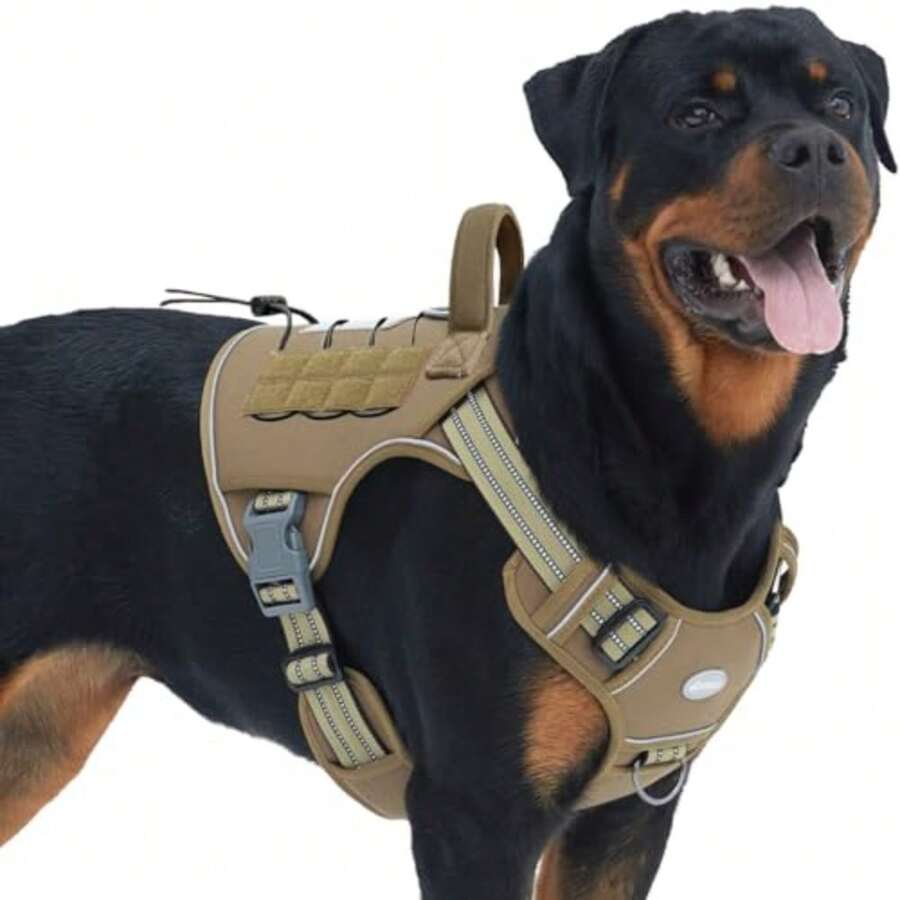Auroth - Arnés táctico para perros grandes sin tirones arnés ajustable para mascotas reflectante K9 entrenamiento trabajo de fácil control chaleco de servicio militar para perros L amarillo militar - army amarillo - Ver 1