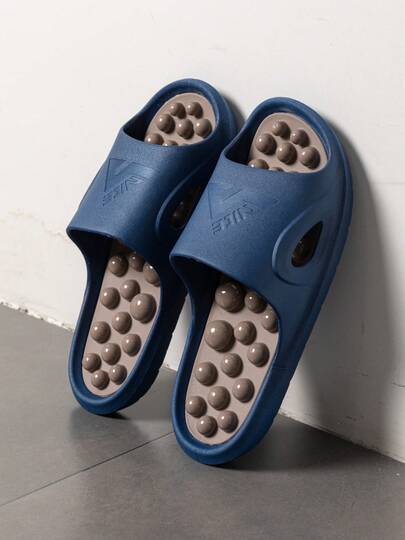 男士按摩拖鞋，夏季防滑淋浴鞋，女士家居拖鞋，鞋底带按摩凸点，舒适PVC材质