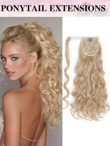 20 Inch Long Wavy Ponytail Hair Extensions, Synthetic Heat Resistant Clip-In Ponytail Extensions, Wrap Around Long Curly Wavy Ponytail For Women - Multicolor - View 14