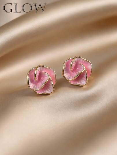 1 Pair Pink Elegant, Gentle, Cute, Sweet Camellia Flower Stud Earrings, Suitable For Teenage Girls, Valentine's Day, Daily Wear, Festivals
