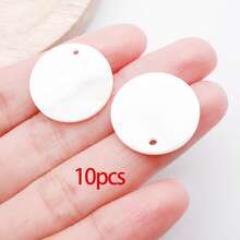 10/20个扁平圆形天然海贝壳吊坠，卡皮兹贝壳圆片吊坠，天然珍珠母贝贝壳吊坠，适用于耳环、项链、珠宝制作 - 白色 - 查看 16