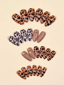 24片法式豹纹美甲贴片，美甲用品，适合日常佩戴 - 彩色 - 查看 3