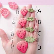 2/8件套多尺寸可爱草莓软陶切割器 – 可爱粉色剪影，夏季波西米亚风手工必备，适用于DIY耳环、现代珠宝吊坠、装饰品和甜蜜礼物 - 粉色 - 查看 3