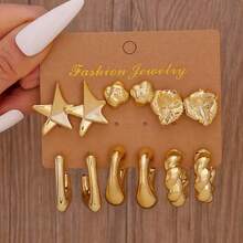 12件/18件装时尚金属色派对节日多造型耳环套装，轻盈CCB材质，女士耳环套装 - 彩色 - 查看 2