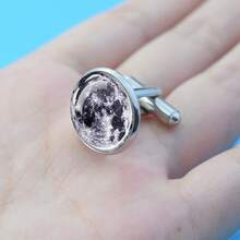 1 pereche butoni cu model Cosmic Planet pentru bărbați, stil simplu, din aliaj de sticlă, butoni clasici, accesorii de ținută formală, perfecți pentru nuntă, cină de afaceri și cadouri - Argint - Vizualizare 3