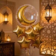 Bộ 10 bóng bay hình trăng sao vàng, bóng bay bong bóng trong suốt, trang trí lễ Eid, tiệc Eid, sự kiện cộng đồng Eid. - Vàng - Xem 4