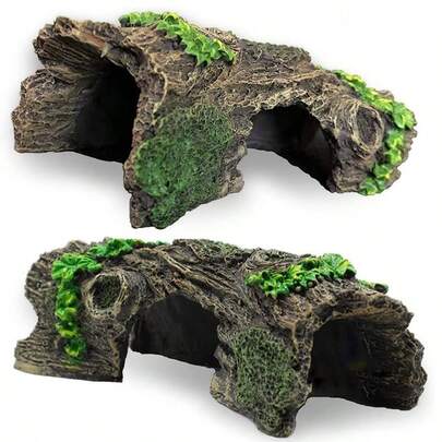2pcs Small Aquarium Decoration Hollow Tree Trunk Hideaway Backdrops, Resin Wood Decor Reptile Habitat Cave Suitable For Fish And Shrimp