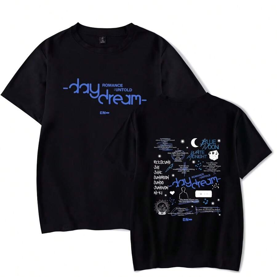 ENHYPENS T-Shirt Merch For Women Men Unisex Tee Summer Short Sleeve Tshirt Cosplay Fashion Streetwear Top - 黑色 - 查看 1